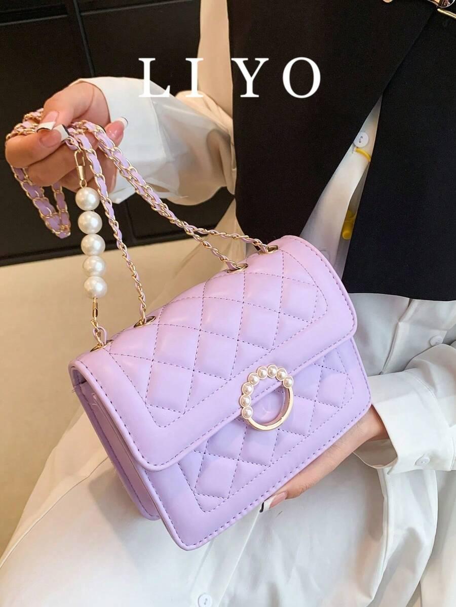 SHEIN FIOLETOWA PIKOWANA TOREBKA NA RAMIĘ ZDOBIENIA S07__15X6X19CM