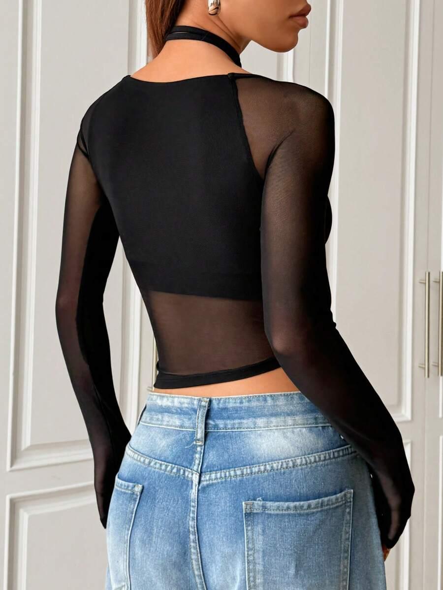 SHEIN CZARNY TOP DŁUGI RĘKAW S06__XS