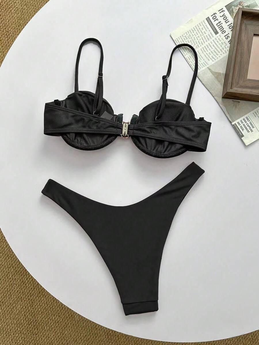 SWIM BASICS CZARNY DWUCZĘŚCIOWY STRÓJ KĄPIELOWY S09__S