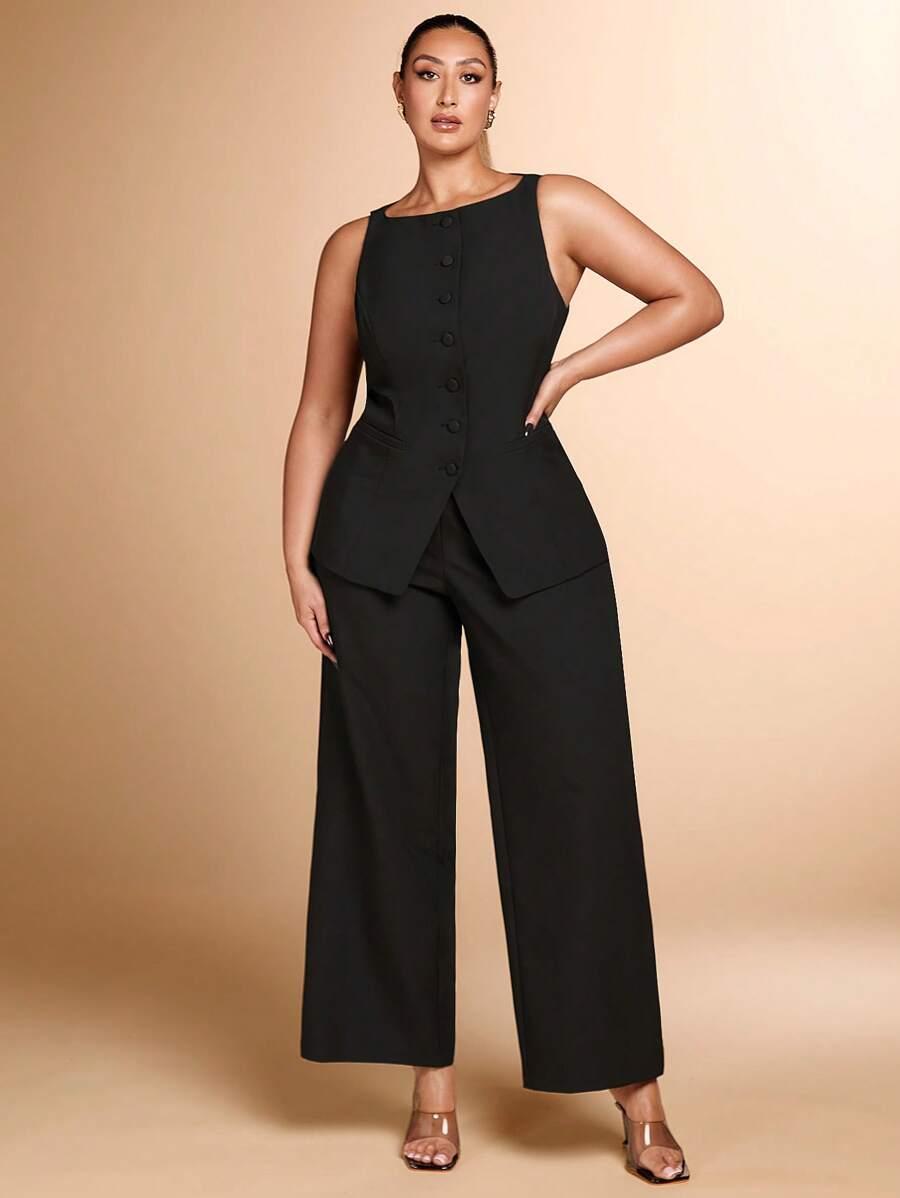 SHEIN CZARNY DWUCZĘŚCIOWY KOMPLET TOP SPODNIE S06__48