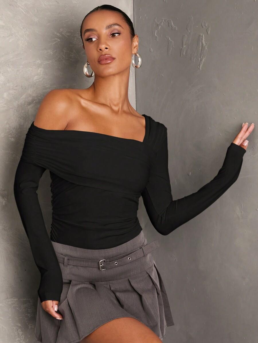 SHEIN CZARNE ASYMETRYCZNE BODY S06__XS