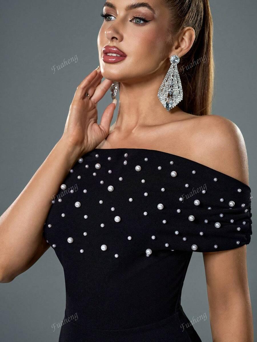 SHEIN CZARNA MAXI SUKIENKA ZDOBIENIA S06__M