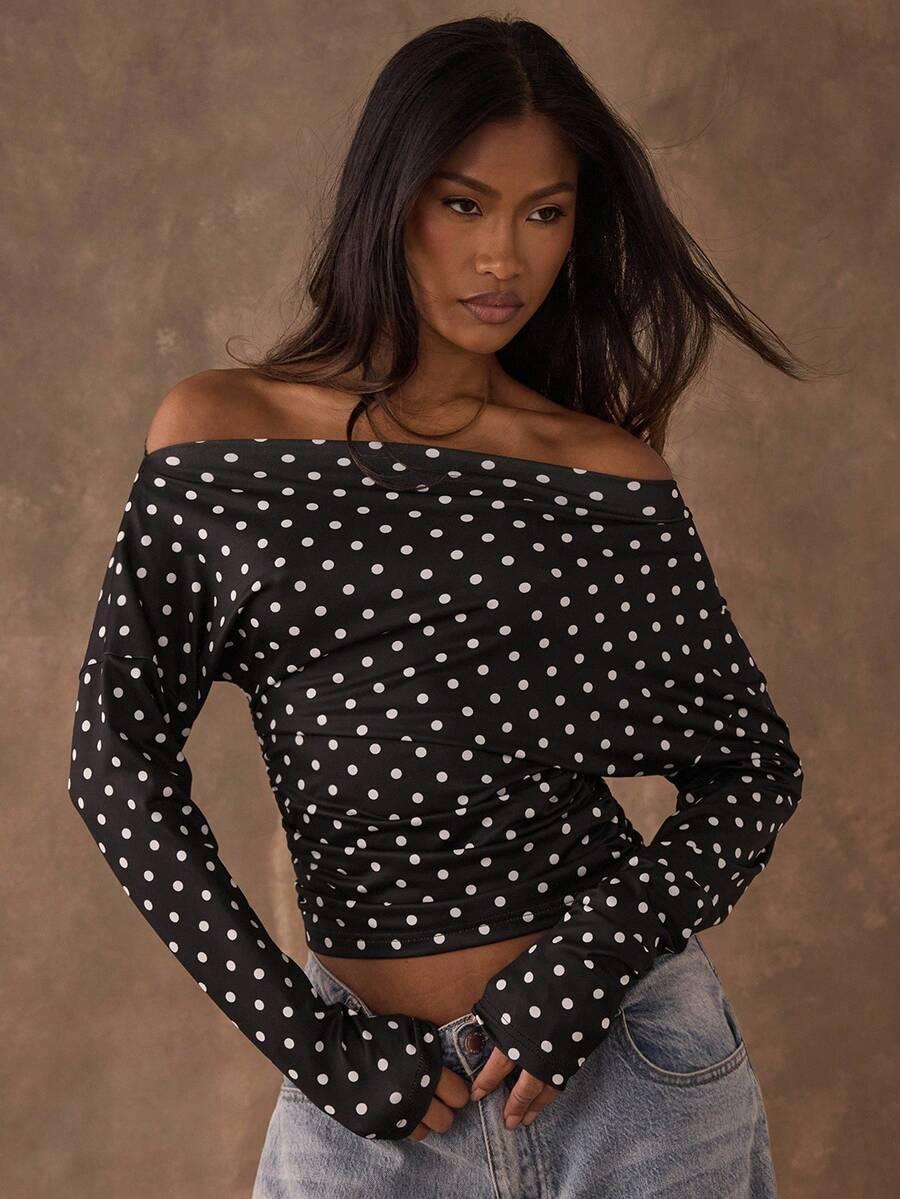 SHEIN CZARNA BLUZKA GROSZKI S06__S