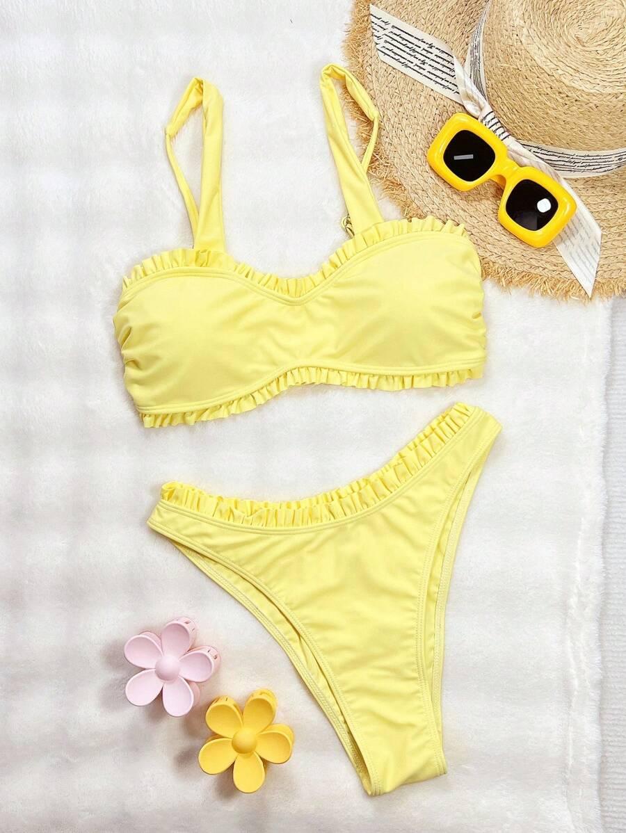 SHEIN DWUCZĘŚCIOWY STRÓJ KĄPIELOWY FALBANY S09__M