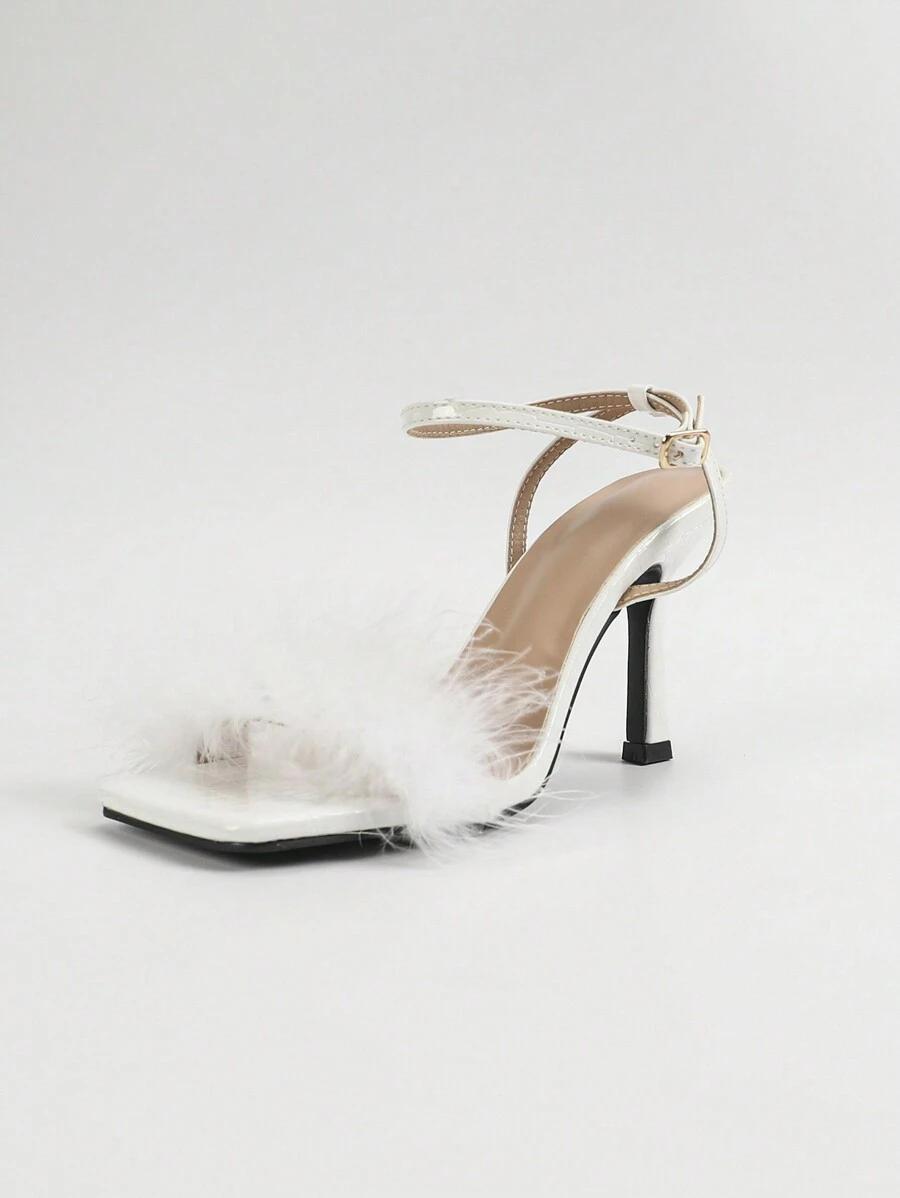 SHEIN BIAŁE SANDAŁY OBCAS PIÓRA S06__38