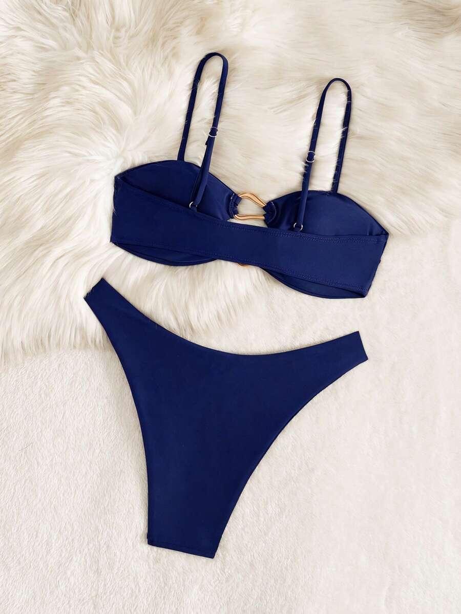 SHEIN GRANATOWY DWUCZĘŚCIOWY KOSTIUM KĄPIELOWY KOMPLET S09__L