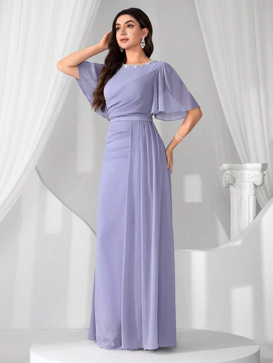 SHEIN FIOLETOWA MAXI SUKIENKA ZDOBIENIE S06__M