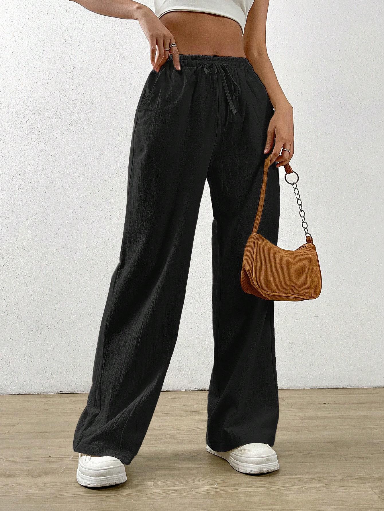 SHEIN CZARNE SPODNIE Z GUMKĄ W PASIE WIĄZANIE KIESZENIE S06__XXS