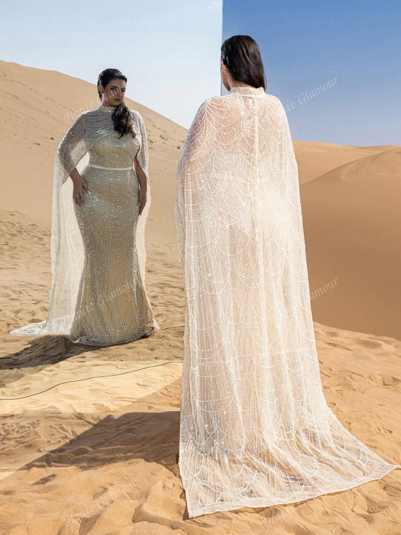SHEIN BEŻOWA MAXI SUKIENKA ZDOBIENIE S06__46