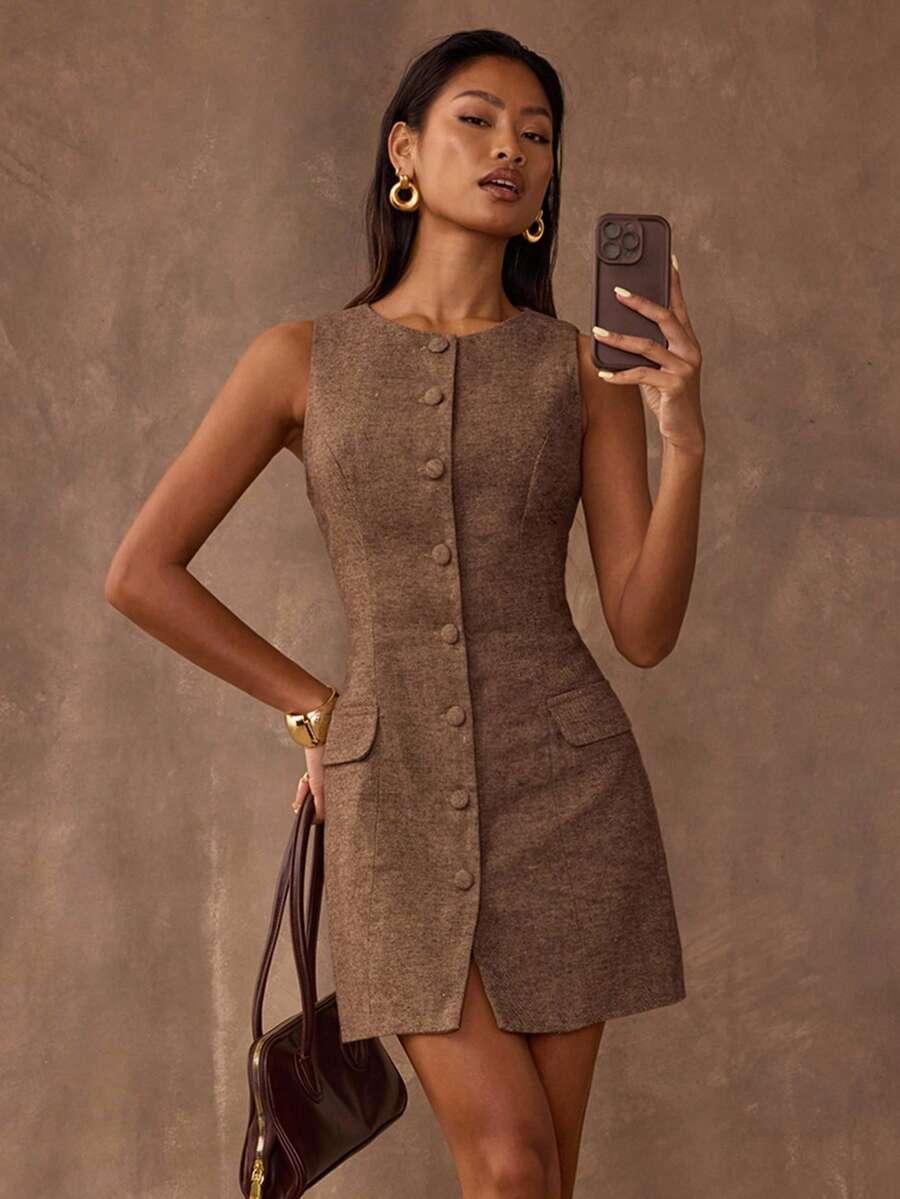 SHEIN BRĄZOWA MINI SUKIENKA S06__XS