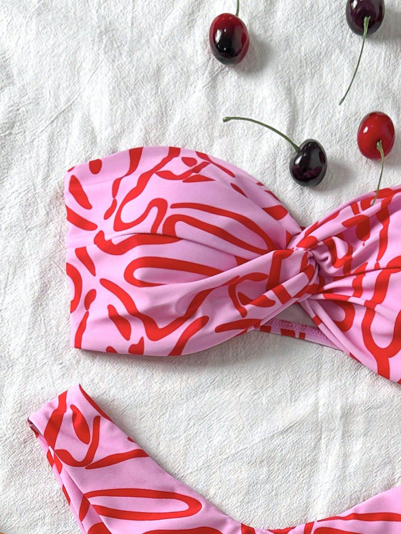 SHEIN RÓŻOWY KOMPLET BIKNI WZÓR S06__M