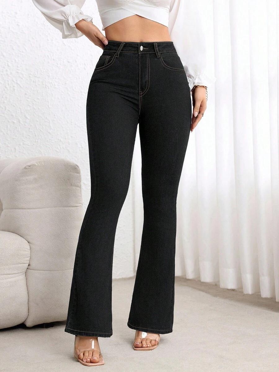 FLEXRA CZARNE SPODNIE JEANS DZWONY S06__L