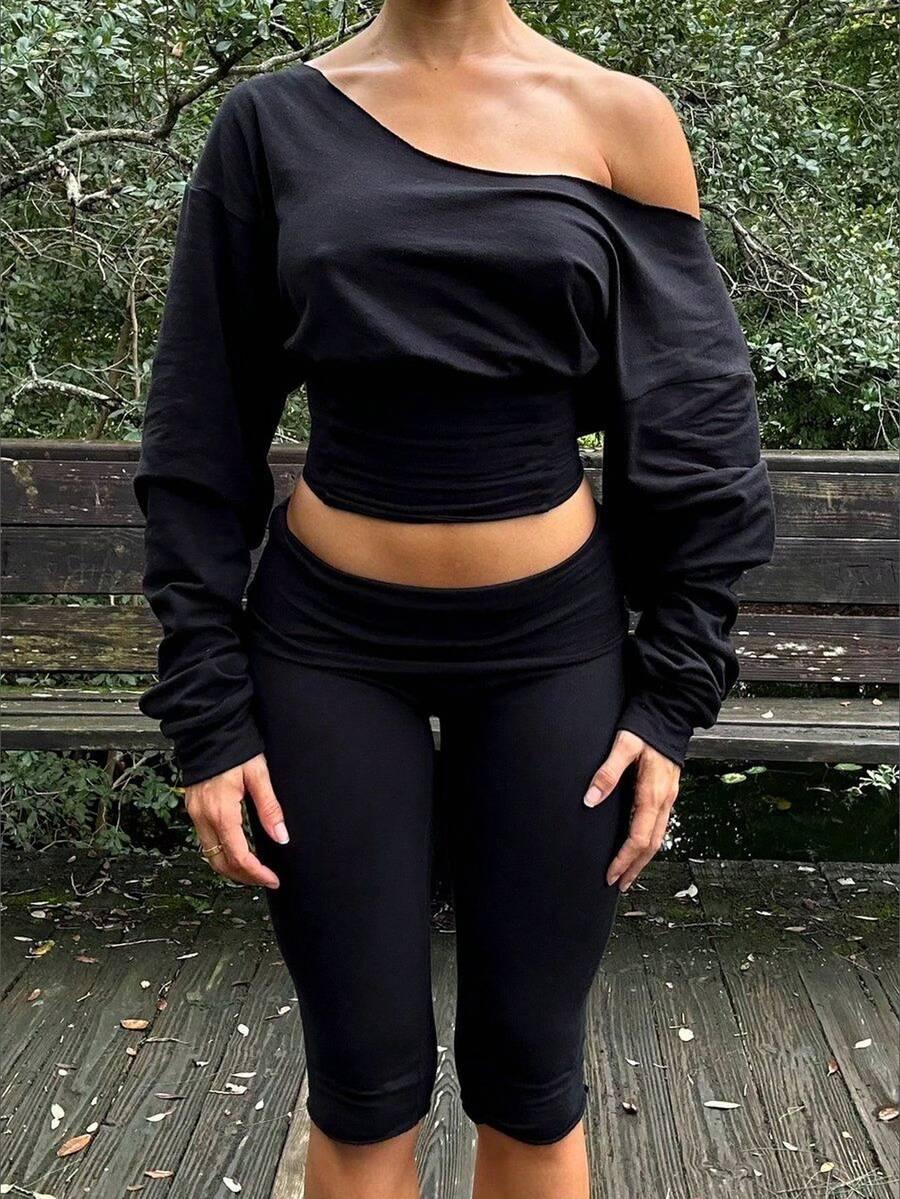 SHEIN CZARNA BLUZKA SPODNIE KOMPLET S06__S