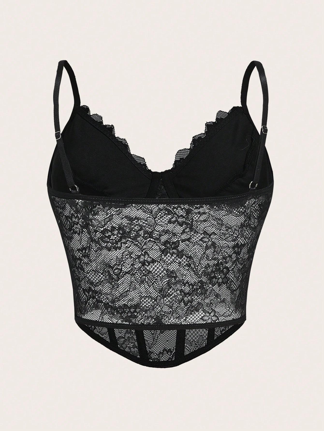 SHEIN CZARNY TOP KORONKA S09__S