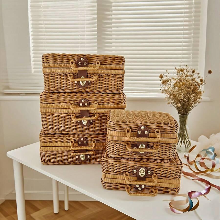 SHEIN BRĄZOWY KOSZ PIKNIKOWY S07__30X21X13CM