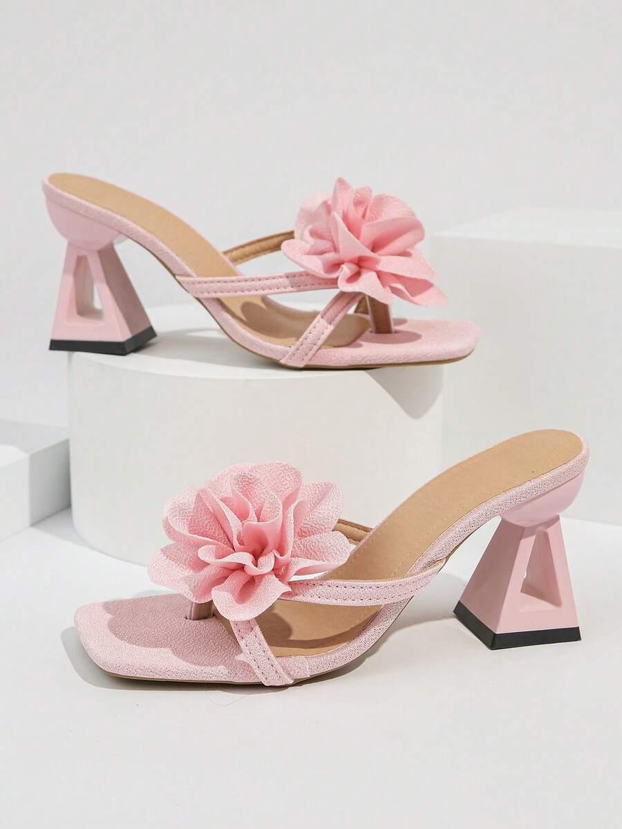 SHEIN RÓŻOWE KLAPKI OBCAS KWIAT 3D PK01__36