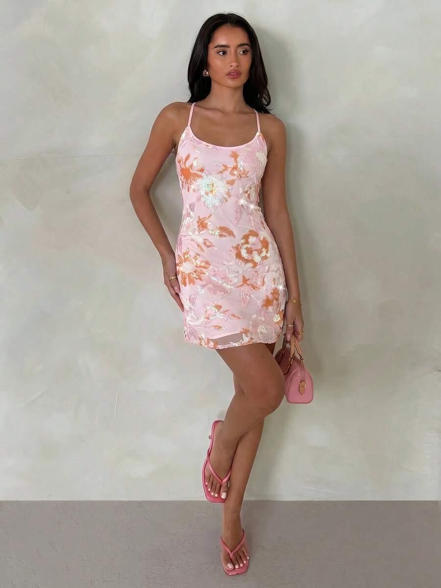 SHEIN RÓŻOWA MINI SUKIENKA CEKINY S06__S