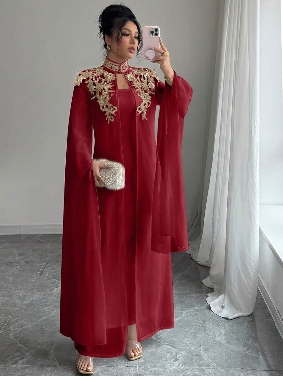 SHEIN CZERWONY KOMPLET SUKIENKA NARZUTKA ZDOBIENIE