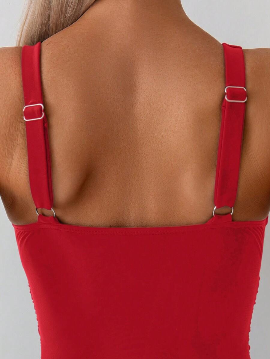 SHEIN CZERWONY JEDNOCZĘŚCIOWY STRÓJ KĄPIELOWY S09__L