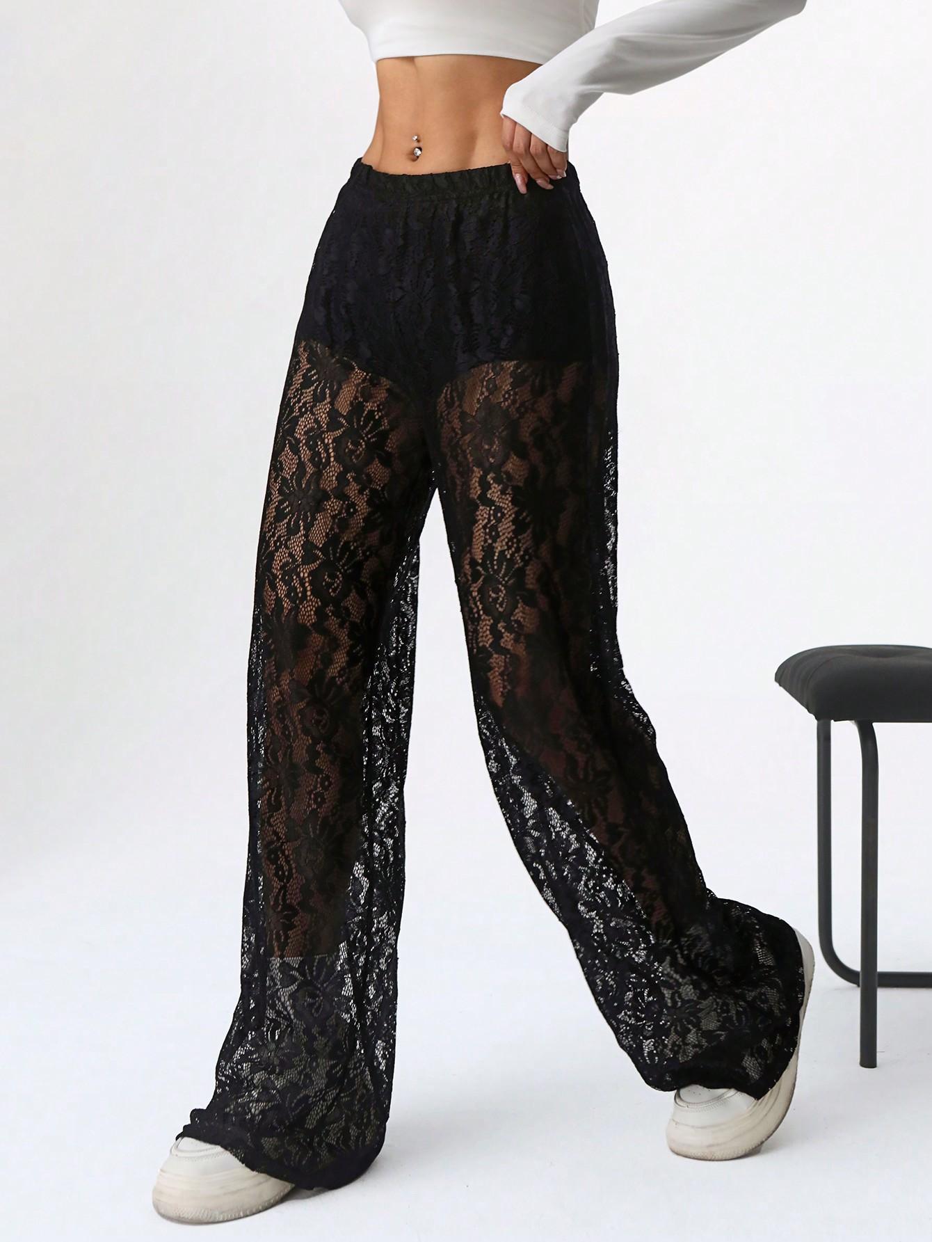 SHEIN CZARNE SPODNIE KORONKA S06__S