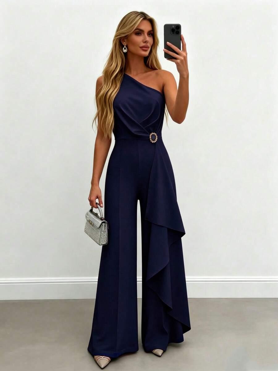 SHEIN GRANATOWY ASYMETRYCZNY KOMBINEZON PK01__M