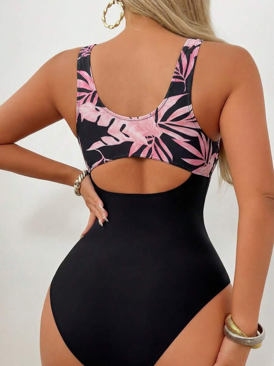 SHEIN JEDNOCZĘŚCIOWY STRÓJ KĄPIELOWY WZÓR ROŚLINY S09__M