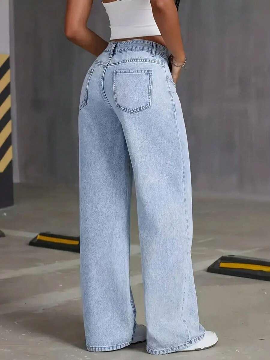 SHEIN NIEBIESKIE SPODNIE JEANS PROSTA NOGAWKA S06__XL