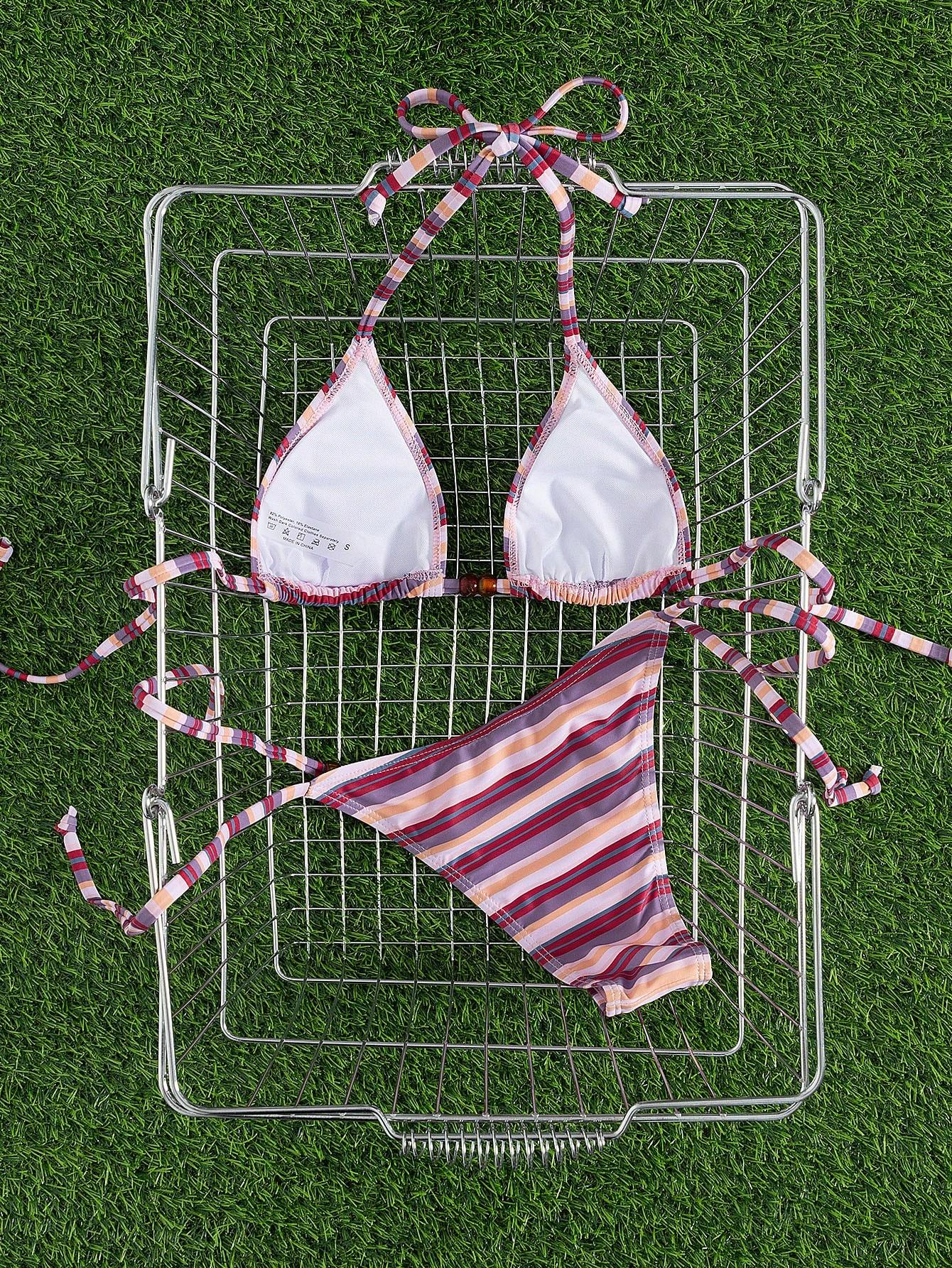 SHEIN DWUCZĘŚCIOWY STRÓJ KĄPIELOWY WZÓR PASKI S09__L