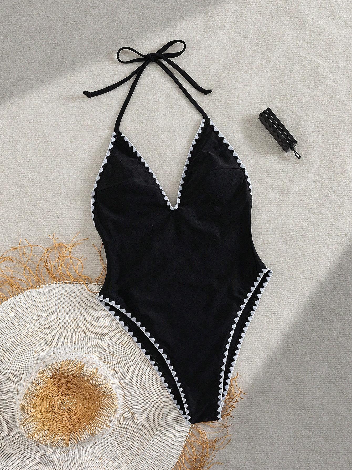 SHEIN CZARNY JEDNOCZĘŚCIOWY STRÓJ KĄPIELOWY S09__S