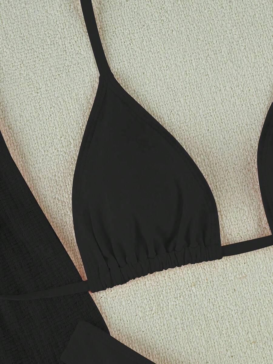 SHEIN CZARNY TRZYCZĘŚCIOWY STRÓJ KĄPIELOWY KOMPLET S09__S
