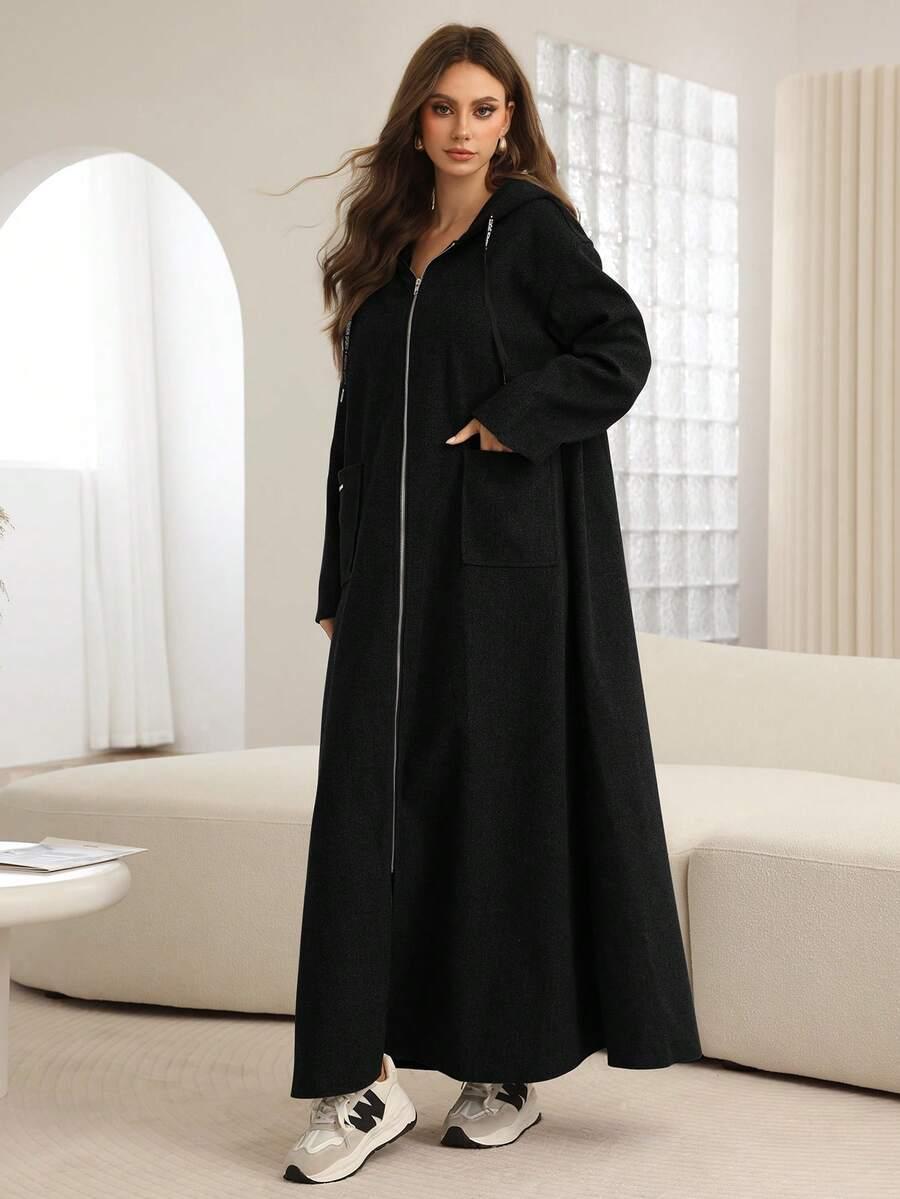 SHEIN CZARNY PŁASZCZ ZAMEK W01__M