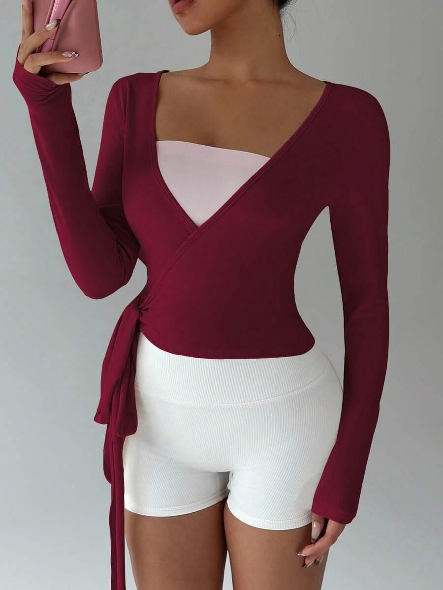 SHEIN BORDOWA BLUZKA WIĄZANIE S06__M