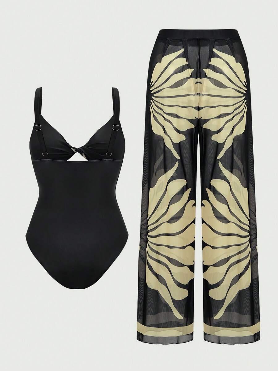 SHEIN JEDNOCZĘŚCIOWY STRÓJ KĄPIELOWY SPODNIE KOMPLET S09__L