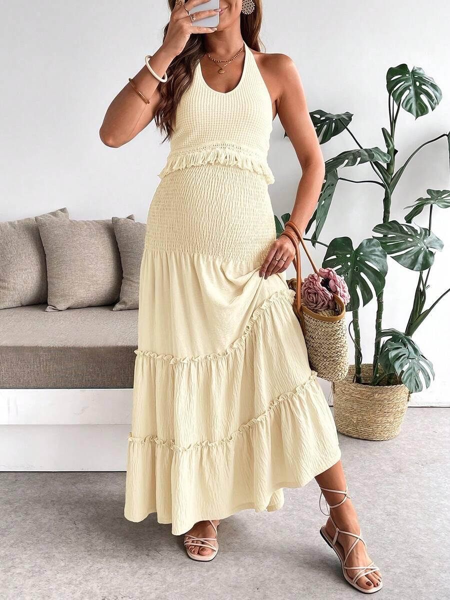 SHEIN KREMOWY TOP FRĘDZLE PK01__M