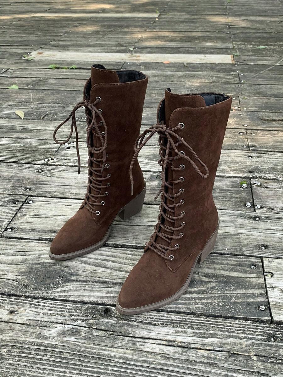 SHEIN BRĄZOWE SZNUROWANE KOZAKI W01__39