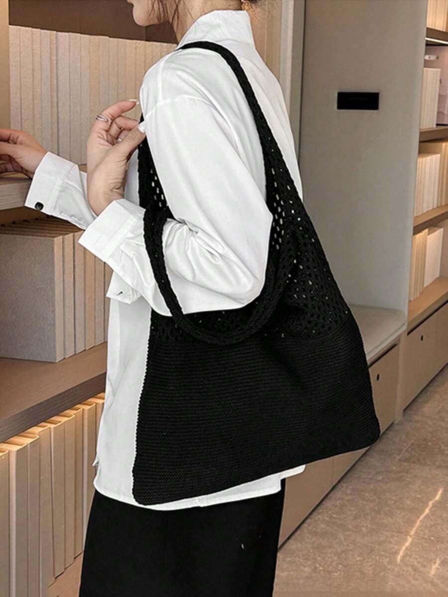 SHEIN CZARNA DZIANINOWA TORBA S07__35X31CM