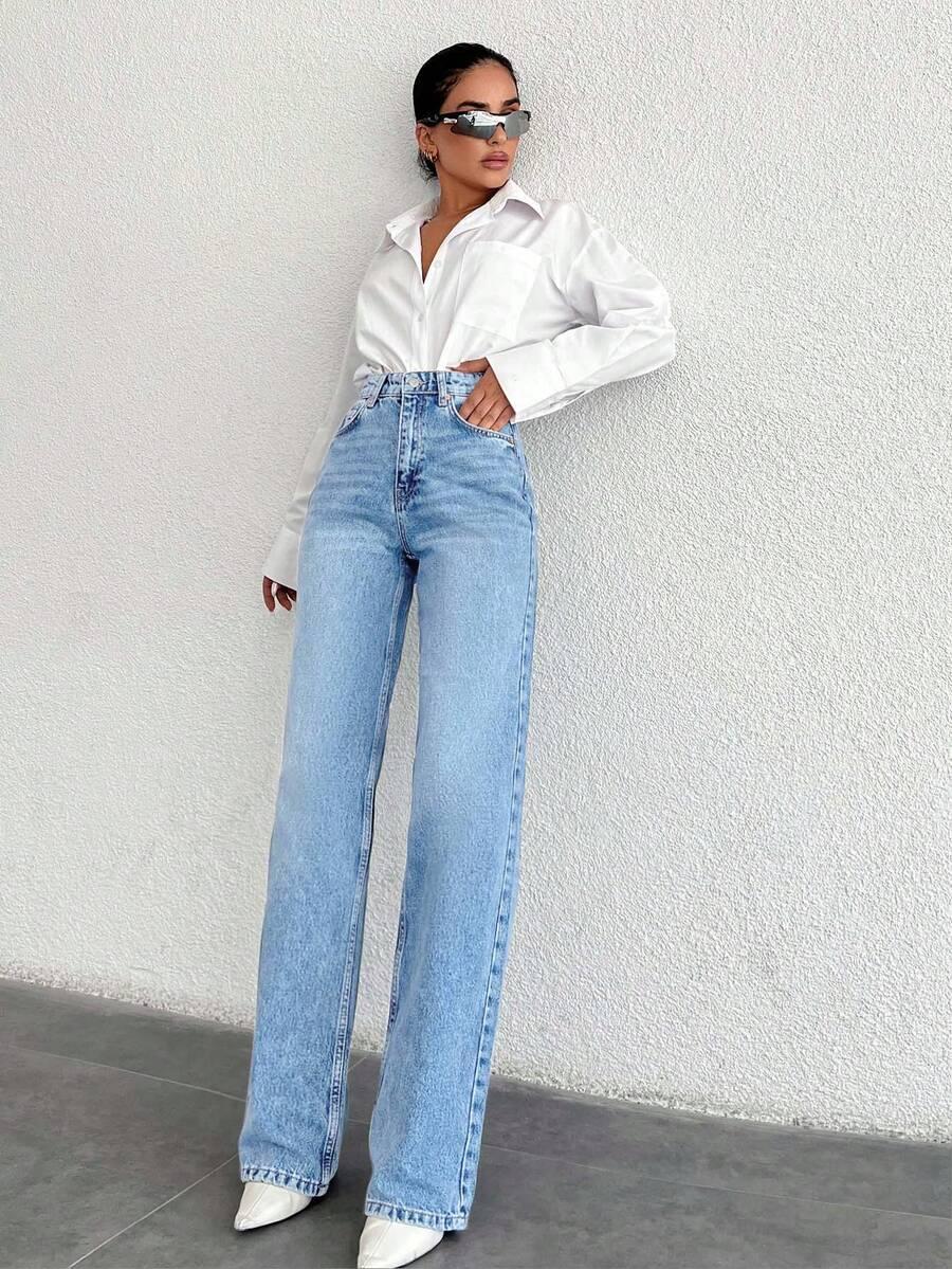 SHEIN NIEBIESKIE SPODNIE JEANSOWE S06__S