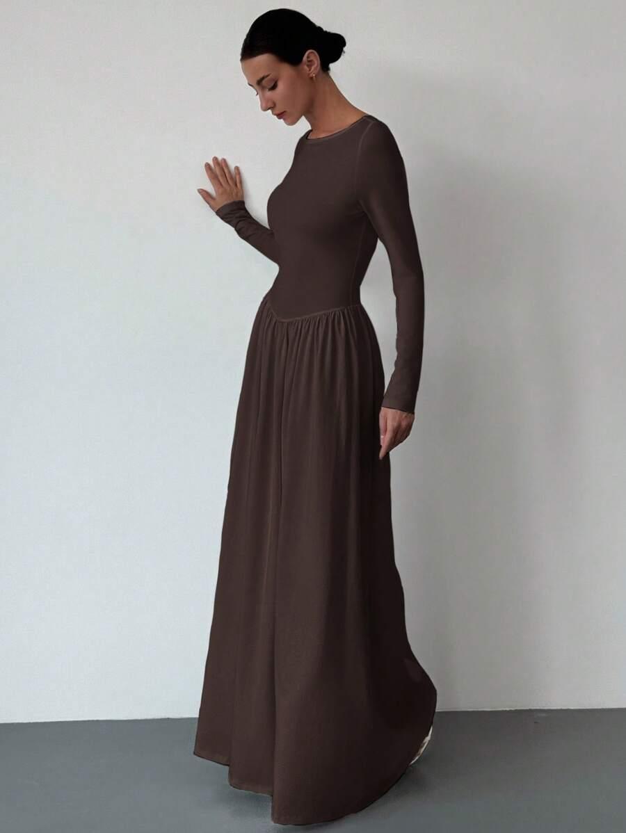 SHEIN BRĄZOWA MAXI SUKIENKA S06__M