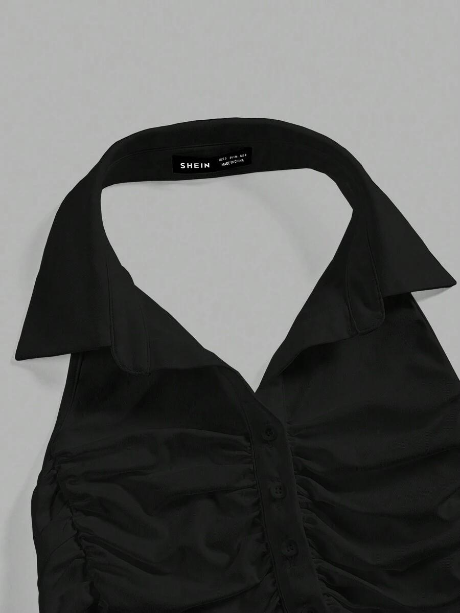 SHEIN CZARNY TOP MARSZCZENIA S06__L