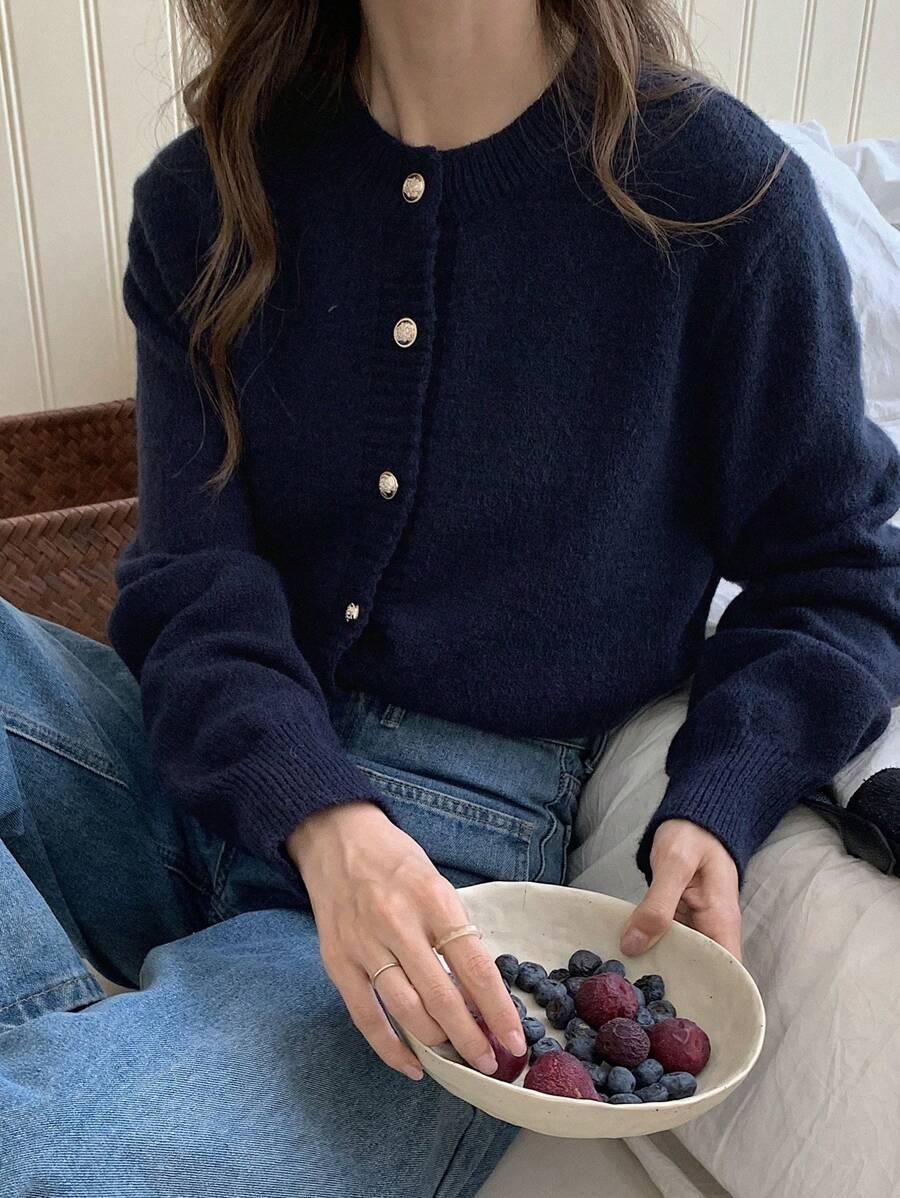 SHEIN GRANATOWY SWETER GUZIKI S06__M