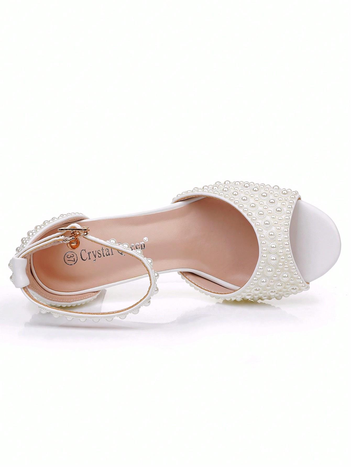 SHEIN SANDAŁY NA OBCASIE ZDOBIENIE PEREŁKI IVORY SPRZĄCZKI PK01__38