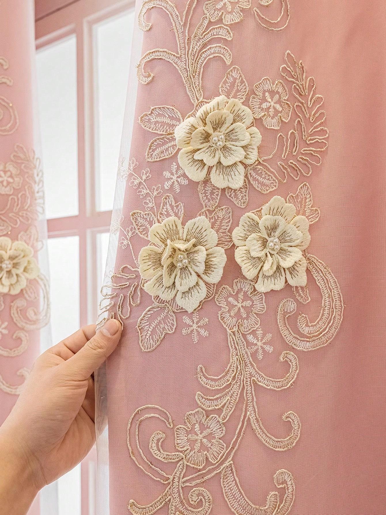 SHEIN RÓŻOWA ZASŁONA WZÓR S07__150X250CM
