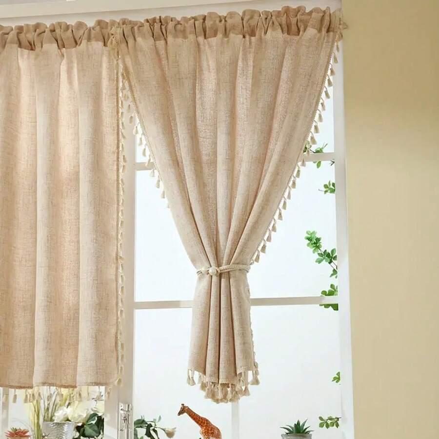 SHEIN BEŻOWA ZASŁONA FRĘDZLE S07__132 X 91 CM