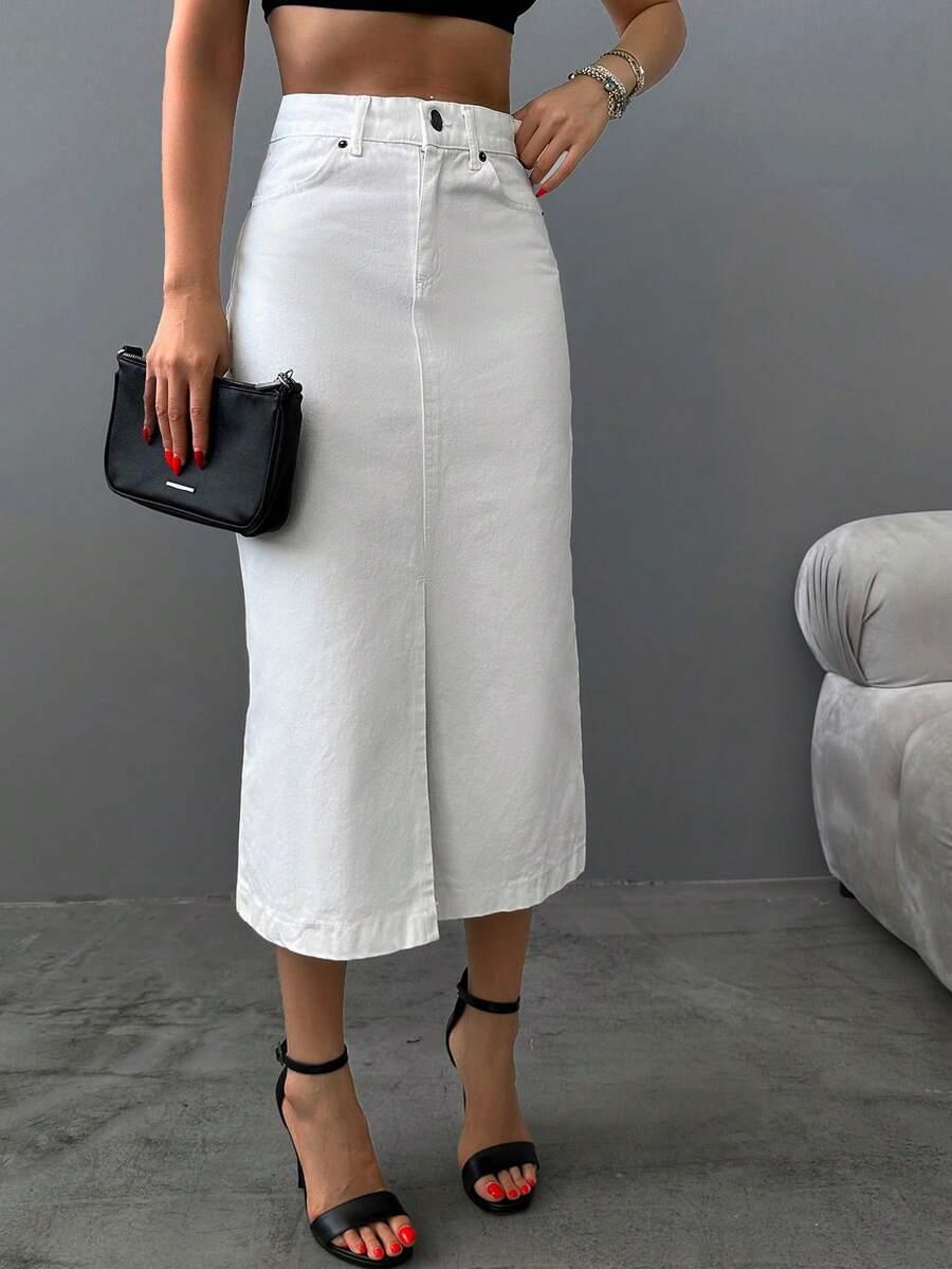 EURMUSE BIAŁA SPÓDNICA JEANS S06__S