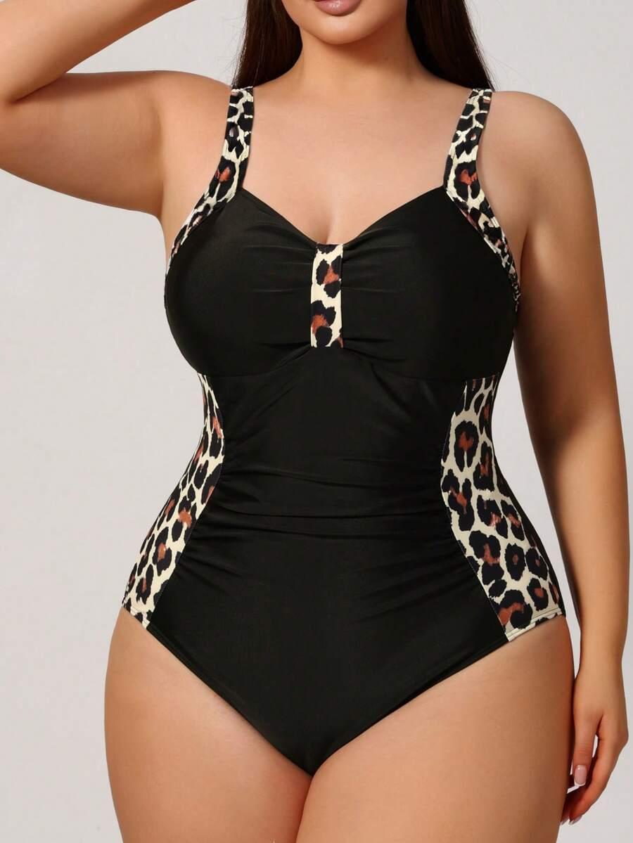 SHEIN CZARNY JEDNOCZĘŚCIOWY STRÓJ KĄPIELOWY ANIMAL PRINT S09__48