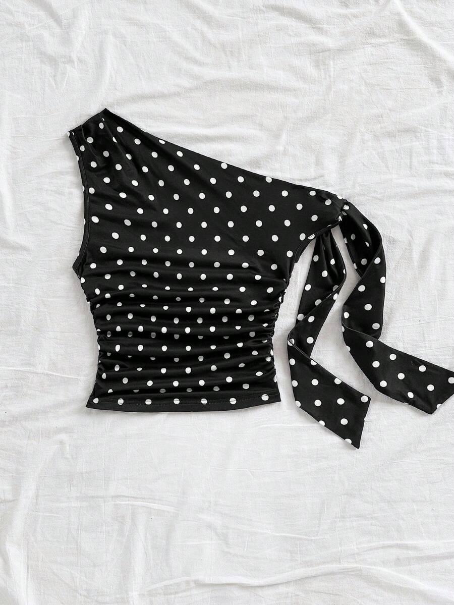 SHEIN CZARNY TOP WZÓR GROSZKI S06__S