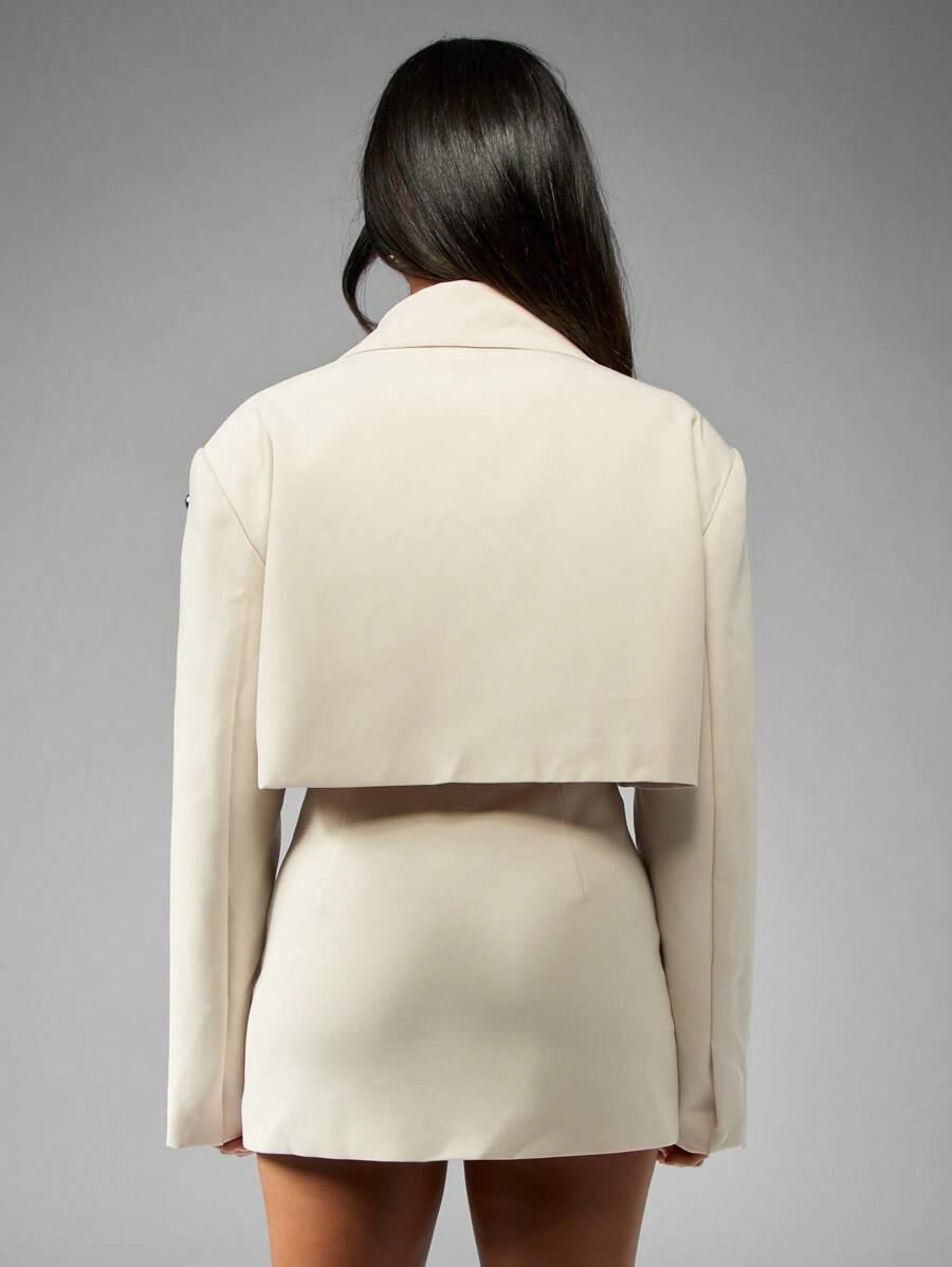 SHEIN BEZOWY KOMPLET MARYNARKA SPÓDNICA S06__L
