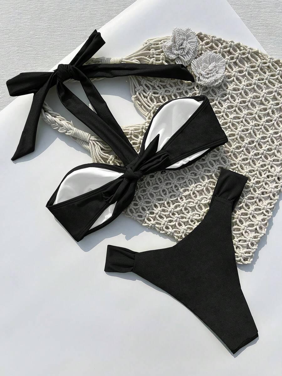 SHEIN CZARNY DWUCZĘŚCIOWY STRÓJ KĄPIELOWY S09__M