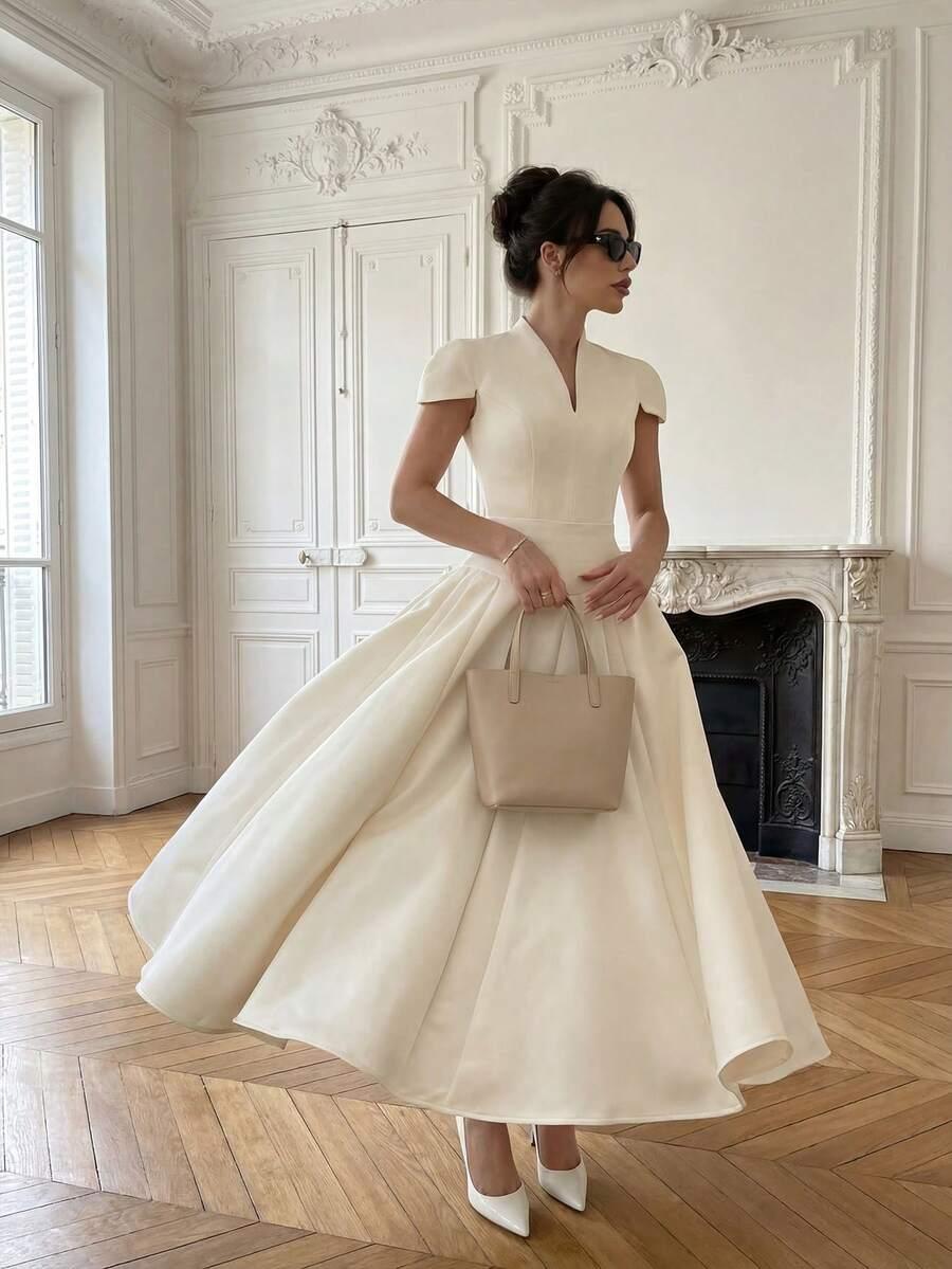 SHEIN BEŻOWA SUKIENKA KRÓTKI RĘKAW S06__XS