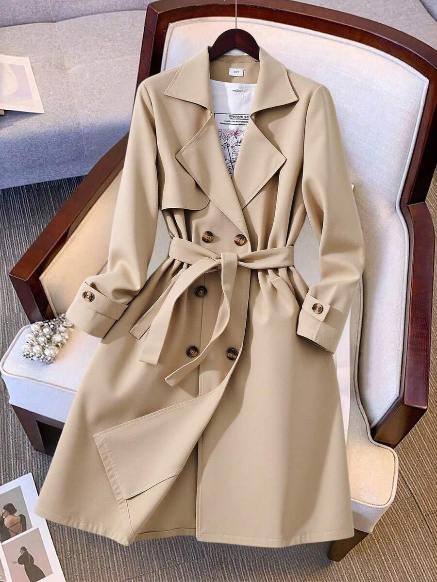 SHEIN BEŻOWY PŁASZCZ PASEK W01__166-179